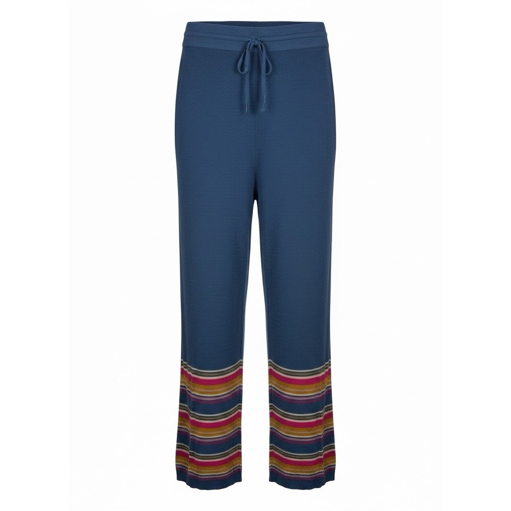 Natural Life Size Large Blue Knit Stripe Detail High-Rise Wide-Leg Lounge Pants